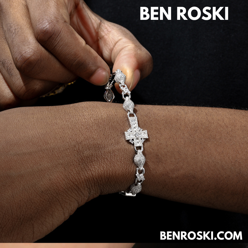 Moissanite Cross Link Bracelet – 7.5" & 8" | 14MM | 17.94g | S925 Silver, Gold, or Rose Gold | VVS Moissanite | GRA Certified