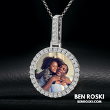 Custom Round Photo Pendant Sterling Silver, Gold & Rose Gold | VVS Moissanite | GRA Certified