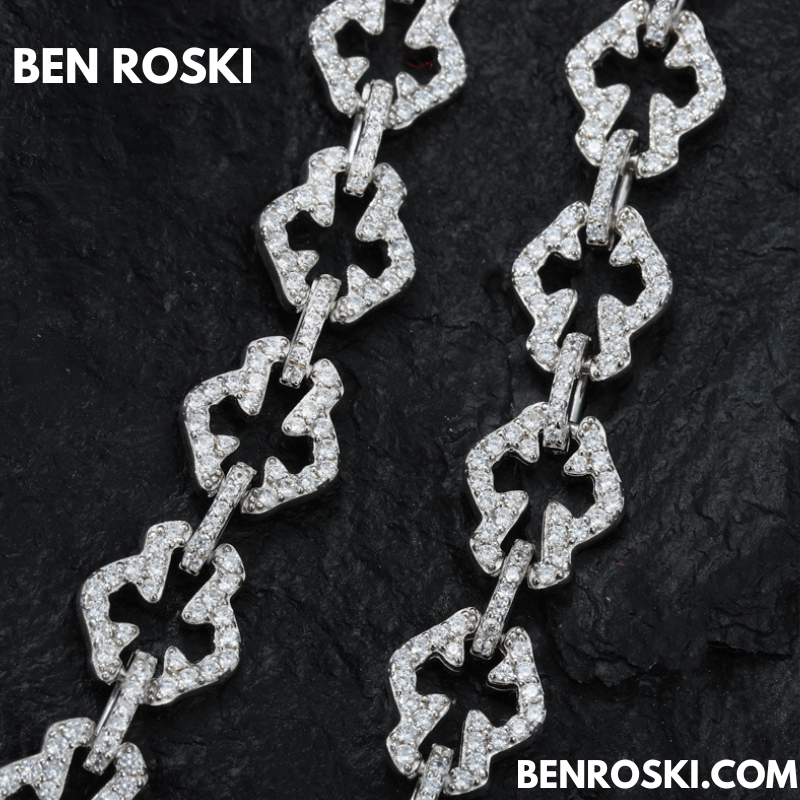 Iced-Out Clover Link Necklace – 18 / 20 / 22 Inches | 10MM | S925 Silver, Gold & Rose Gold | VVS Moissanite | GRA Certified