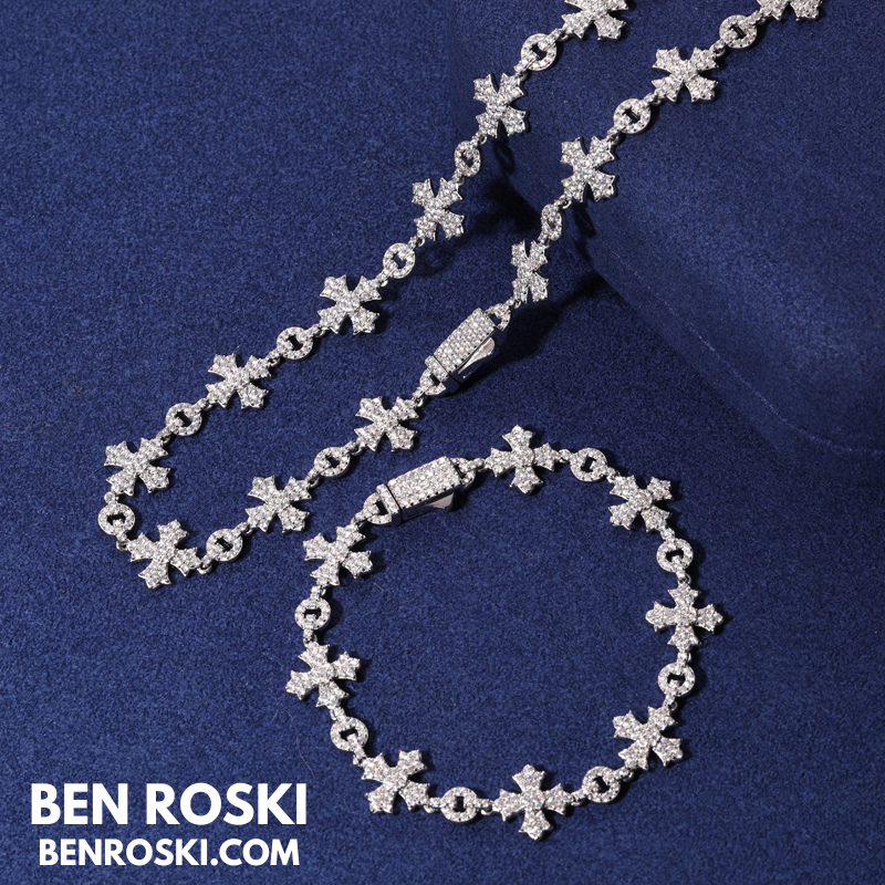 12MM Moissanite Cross Link Bracelet – 7-Inch / 8-Inch | Silver, Gold, or Rose Gold | GRA Certified