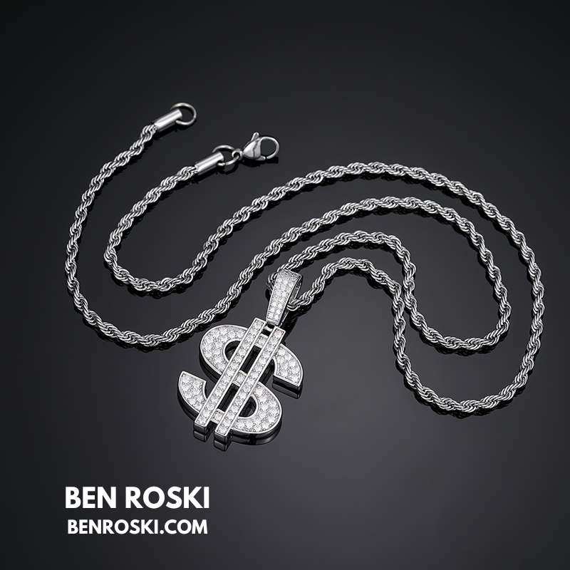 Moissanite Dollar Sign Pendant Sterling Silver or Gold/Rose Gold Plated | VVS Moissanite | GRA Certified