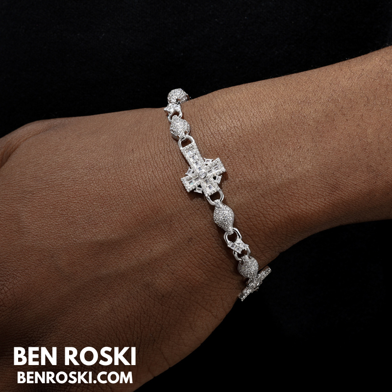 Moissanite Cross Link Bracelet – 7.5" & 8" | 14MM | 17.94g | S925 Silver, Gold, or Rose Gold | VVS Moissanite | GRA Certified