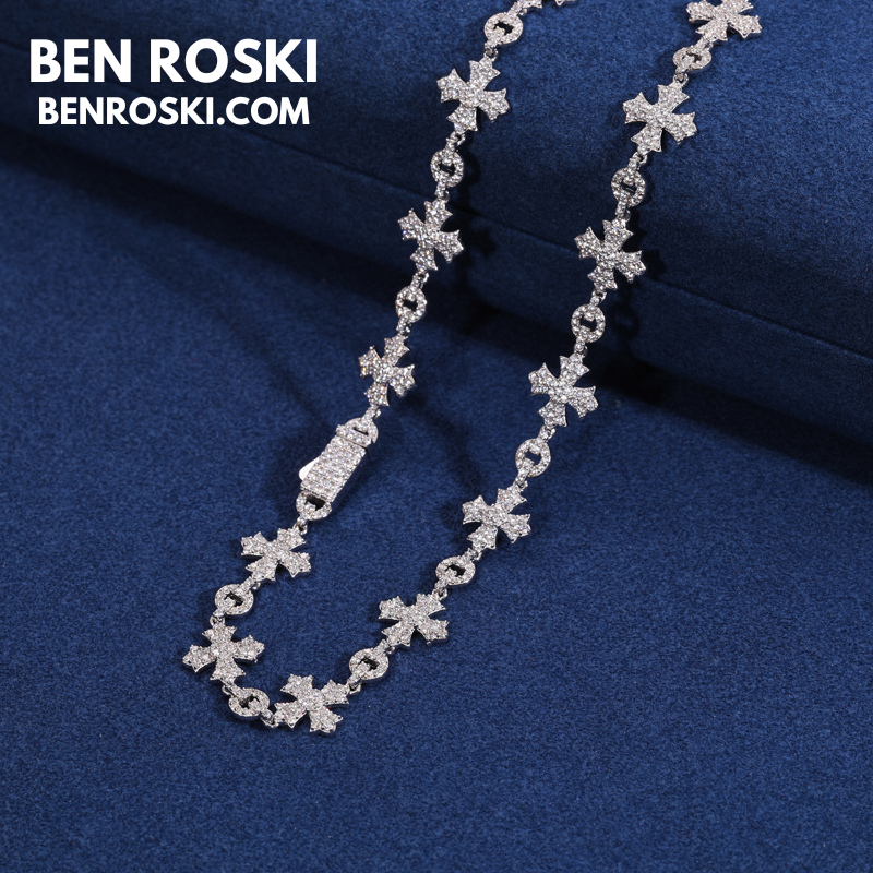 12MM Moissanite Cross Link Bracelet – 7-Inch / 8-Inch | Silver, Gold, or Rose Gold | GRA Certified