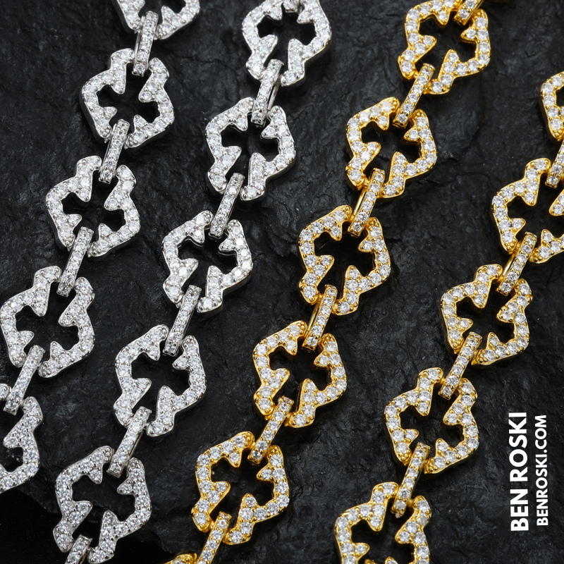 Iced-Out Clover Link Necklace – 18 / 20 / 22 Inches | 10MM | S925 Silver, Gold & Rose Gold | VVS Moissanite | GRA Certified