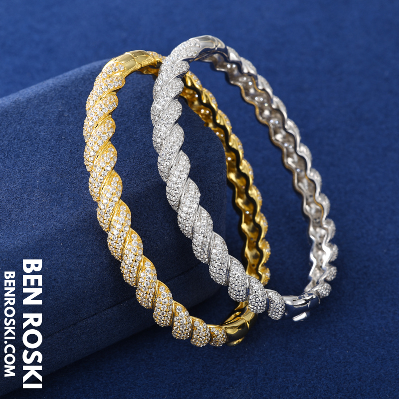 Baguette Moissanite Open Bangle – 7/8-Inch | 5.5MM | Silver, Gold Plated & Rose Gold Plated over 925 Silver | GRA Certified