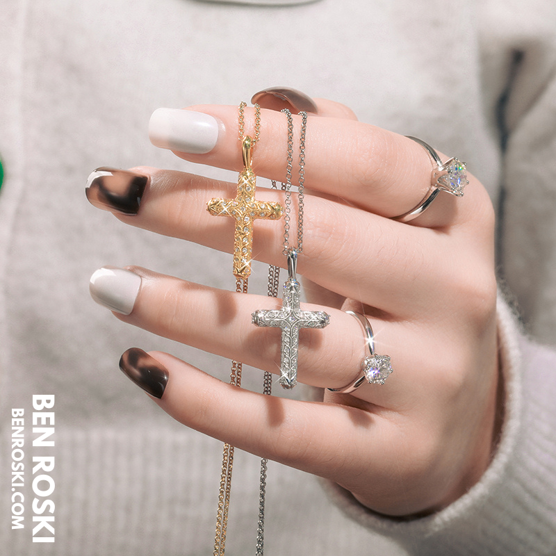 Vintage Moissanite Cross Pendant Sterling Silver, Gold, or Rose Gold | VVS Moissanite | GRA Certified