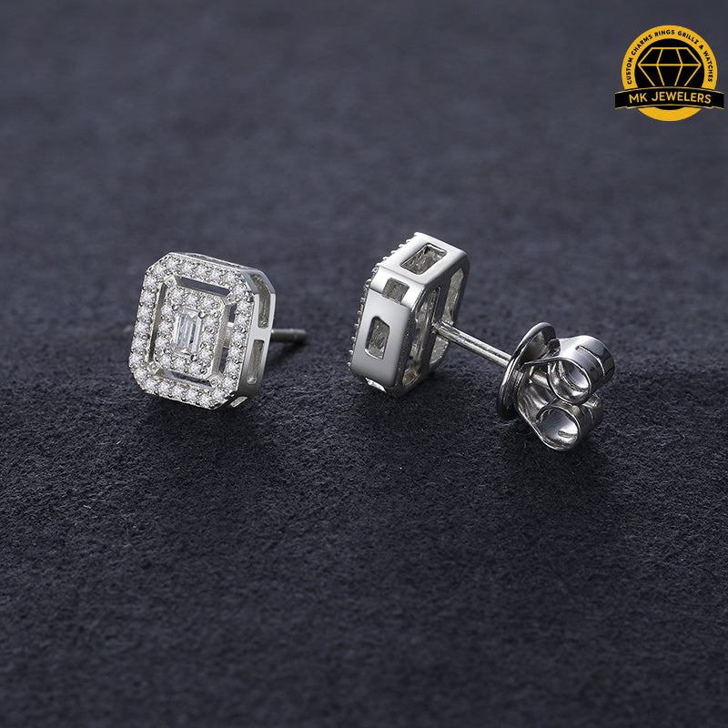 Framed Moissanite Halo Studs | 7MM | 2.28g | Sterling Silver | GRA Certified