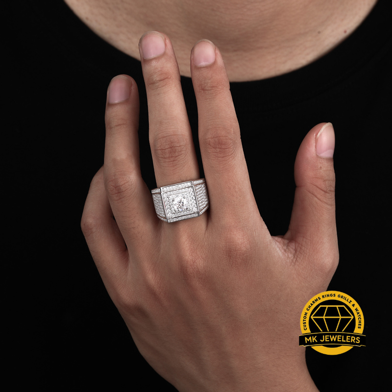 Men’s Iced Moissanite Square Statement Ring – 16MM | 15.09g | S925 Silver, Gold, or Rose Gold | VVS Moissanite | GRA Certified