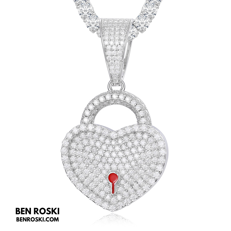 Heart Lock Pendant Sterling Silver or Gold/Rose Gold Plated | VVS Moissanite | GRA Certified