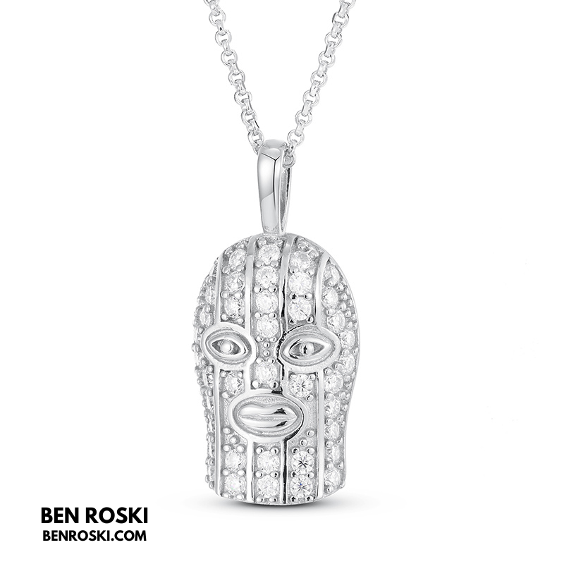 Ski Mask Moissanite Pendant Sterling Silver or Gold/Rose Gold Plated | VVS Moissanite | GRA Certified