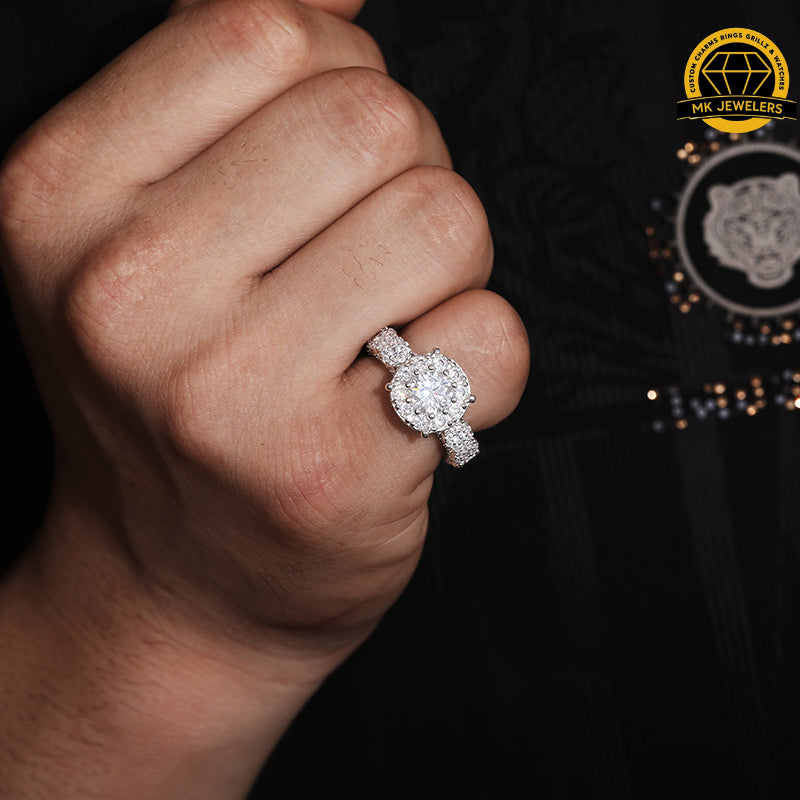 Halo Moissanite Engagement Ring – 12MM | 6.9g | S925 Silver, Gold & Rose Gold | VVS Moissanite | GRA Certified