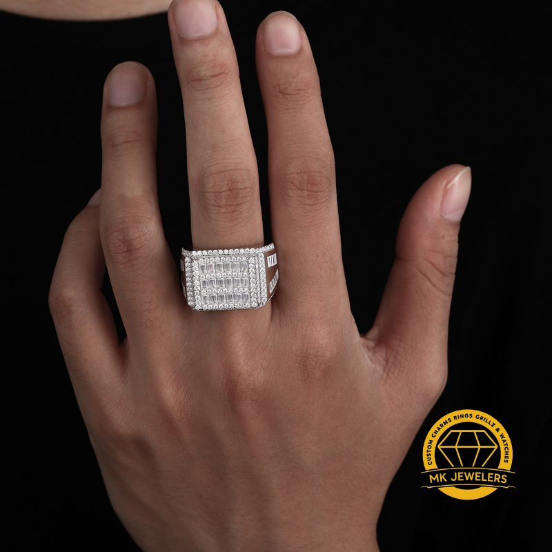 Square Baguette Cluster Ring – 17MM Width | 14.91g | S925 Silver | VVS Moissanite | GRA Certified