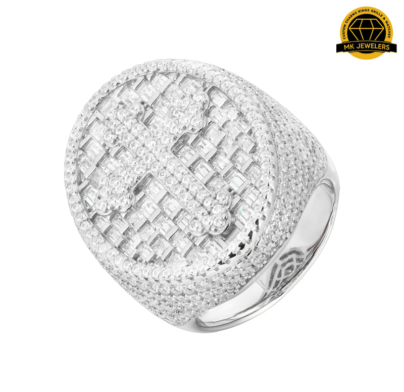 Iced Cross Oval Ring – Size 8/9/10/11 | 16.05g | 23.5MM | S925 Silver or Gold / Rose Gold Plated | VVS Moissanite | GRA Certified