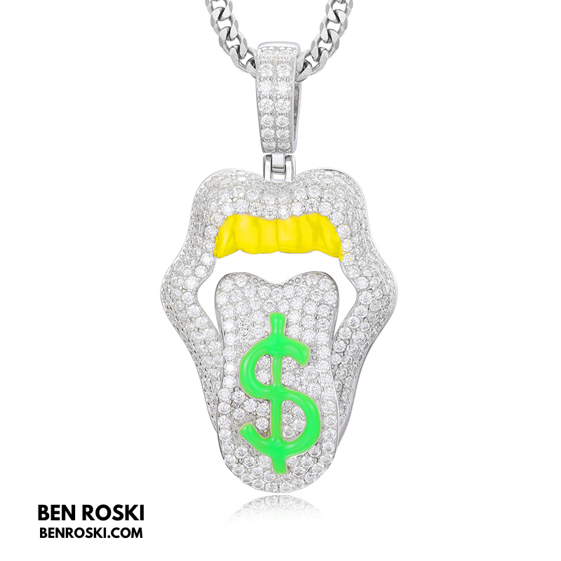 Money Tongue Pendant Sterling Silver, Gold & Rose Gold | VVS Moissanite | GRA Certified