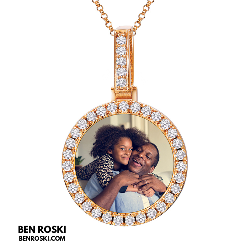 Custom Round Photo Pendant Sterling Silver, Gold & Rose Gold | VVS Moissanite | GRA Certified