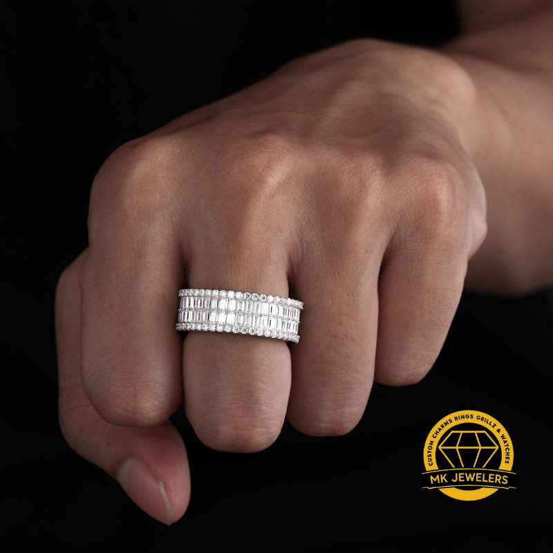 Triple Row Eternity Band Ring – 8MM | 9.95g | S925 Silver, Gold, or Rose Gold | VVS Moissanite | GRA Certified
