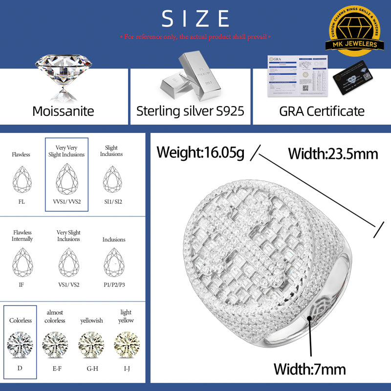 Iced Cross Oval Ring – Size 8/9/10/11 | 16.05g | 23.5MM | S925 Silver or Gold / Rose Gold Plated | VVS Moissanite | GRA Certified