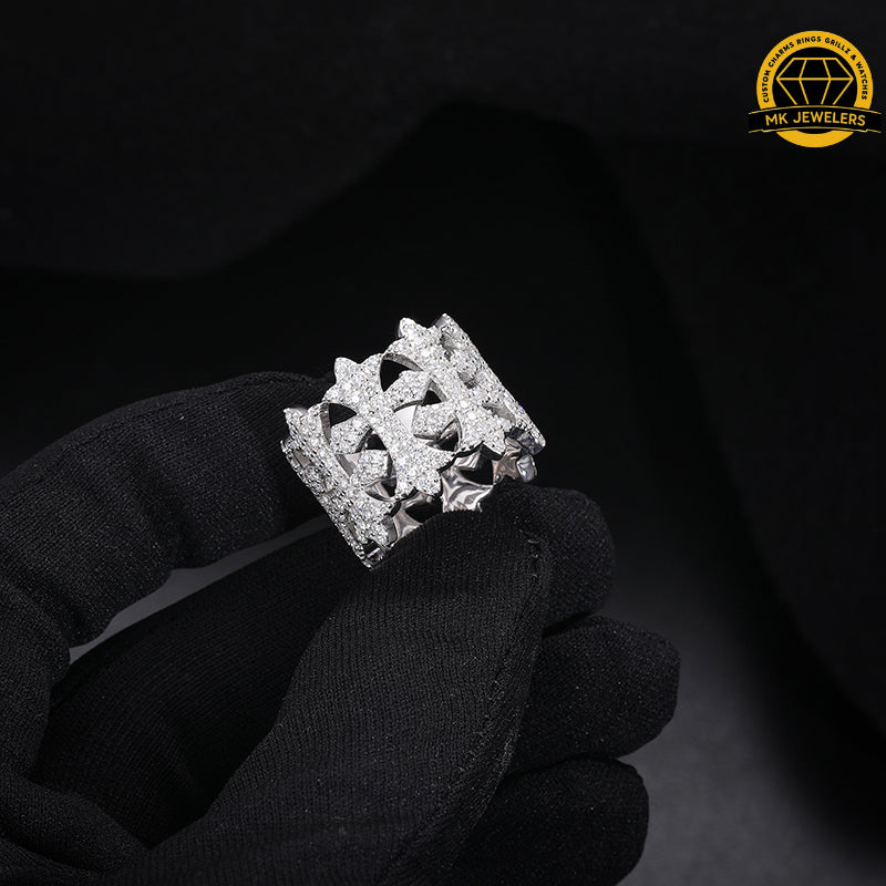 Fleur-de-Lis Moissanite Ring –Sizes 8,9,10 &11| 15.8g | S925 Silver, Gold & Rose Gold | VVS Moissanite | GRA Certified