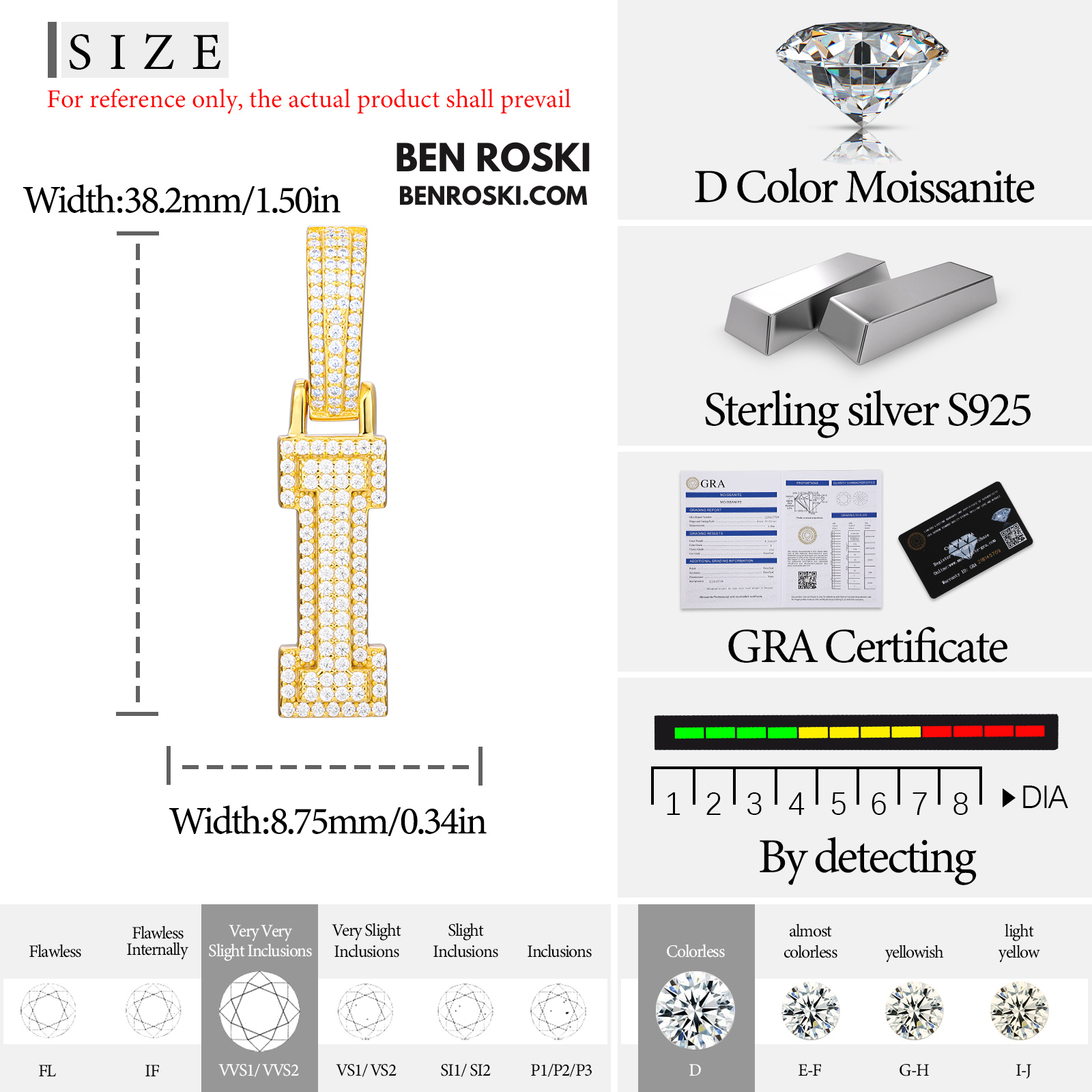 Moissanite Initial Letter Pendant Sterling Silver | Gold, Rose Gold & Silver Options | VVS Moissanite | GRA Certified