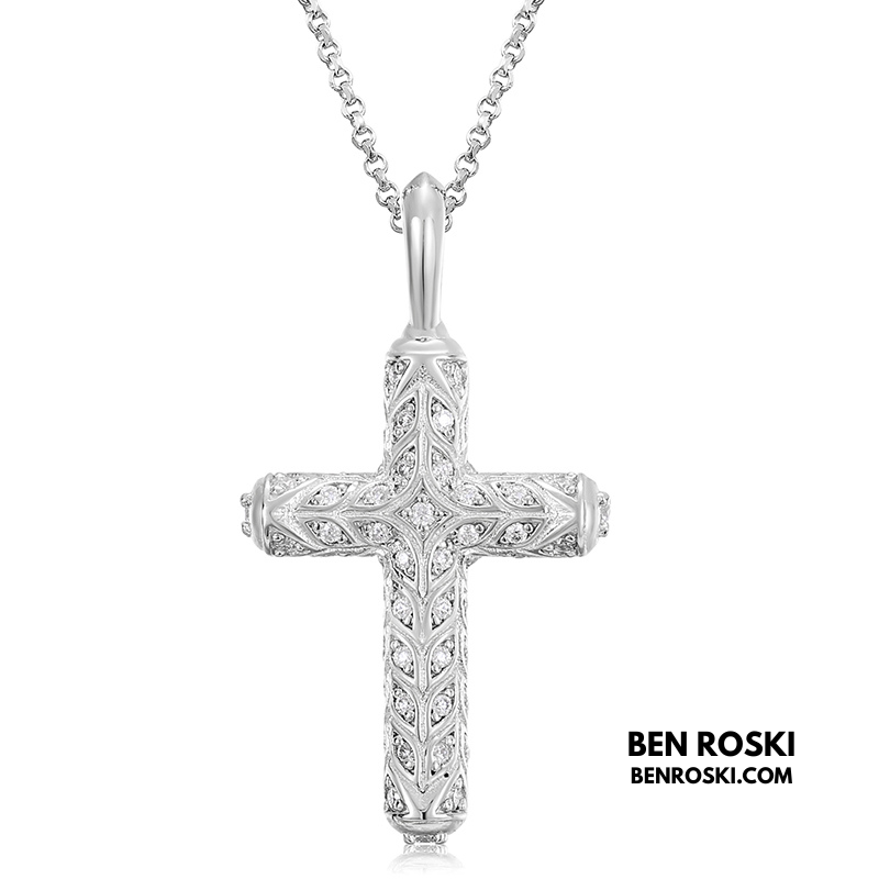Vintage Moissanite Cross Pendant Sterling Silver, Gold, or Rose Gold | VVS Moissanite | GRA Certified
