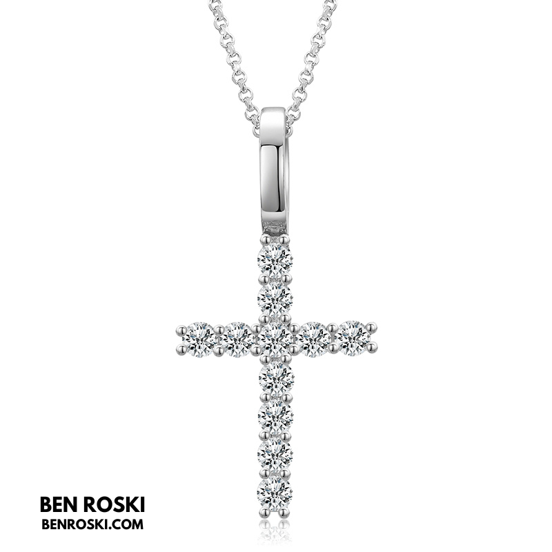 Moissanite Cross Pendant Necklace Sterling Silver or Gold / Rose Gold Plated | VVS Moissanite | GRA Certified
