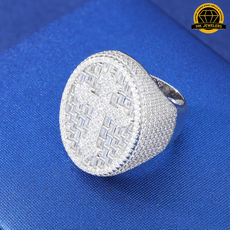 Iced Cross Oval Ring – Size 8/9/10/11 | 16.05g | 23.5MM | S925 Silver or Gold / Rose Gold Plated | VVS Moissanite | GRA Certified