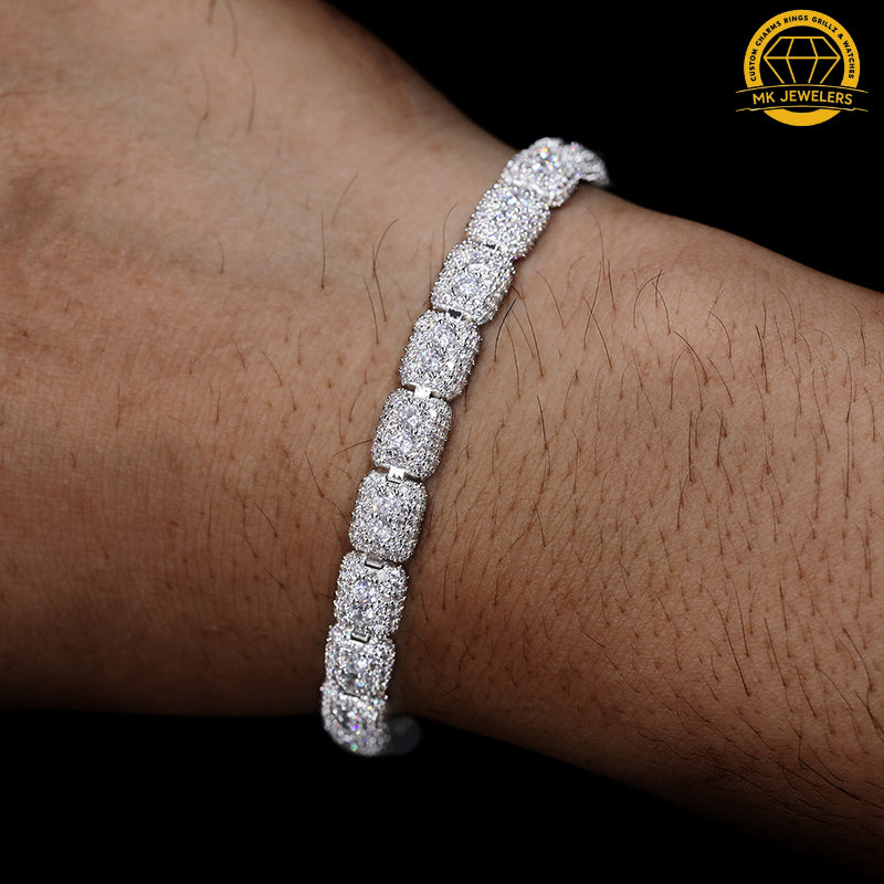 7MM Moissanite Cluster Link Bracelet – 8-Inch | 925 Sterling Silver or Gold Finish | GRA Certified