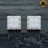 3D Square Cluster Stud Earrings – 6.5MM | 2.52g | S925 Silver or Gold Plated | VVS Moissanite | GRA Certified