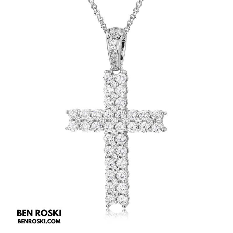 Moissanite Cross Pendant Necklace Sterling Silver, Gold & Rose Gold Plated | VVS Moissanite | GRA Certified