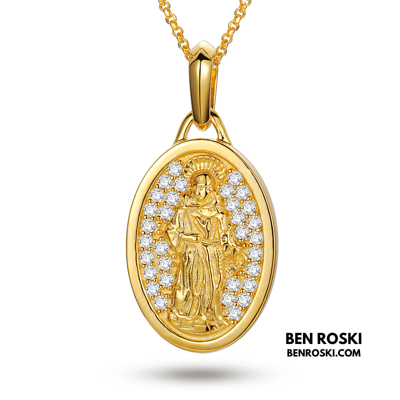 Saint Religious Oval Pendant Sterling Silver, Gold & Rose Gold | VVS Moissanite | GRA Certified
