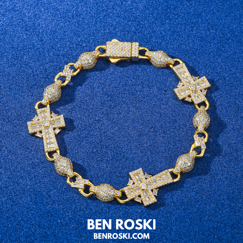 Moissanite Cross Link Bracelet – 7.5" & 8" | 14MM | 17.94g | S925 Silver, Gold, or Rose Gold | VVS Moissanite | GRA Certified