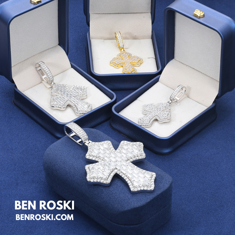 Moissanite Cross Pendant Sterling Silver or Gold & Rose Gold Plated | VVS Moissanite | GRA Certified