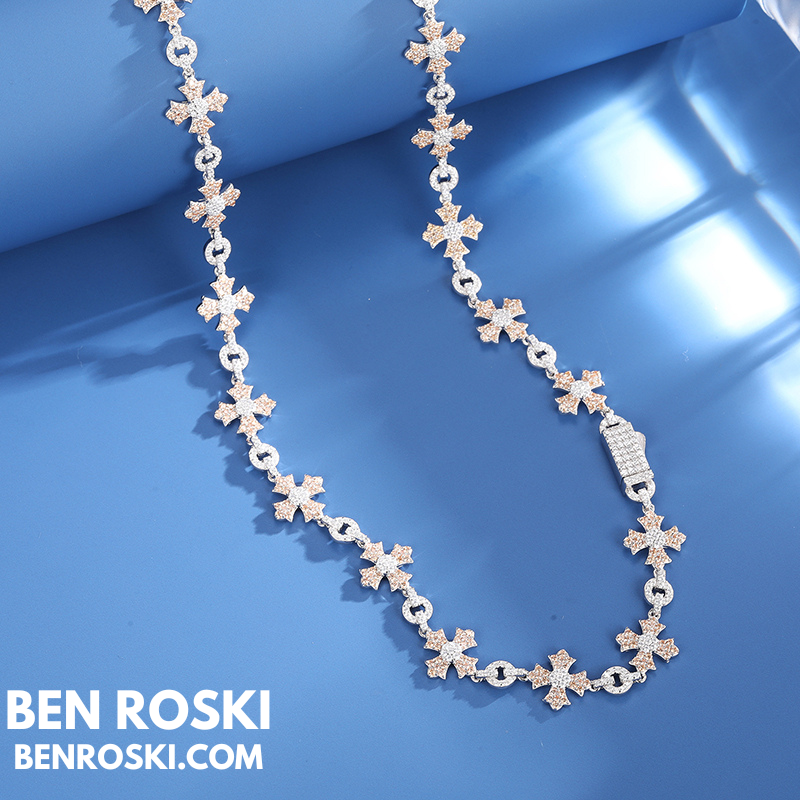 12MM Moissanite Cross Link Chain – 18-Inch / 20-Inch / 22-Inch | Silver, Gold, or Rose Gold | GRA Certified