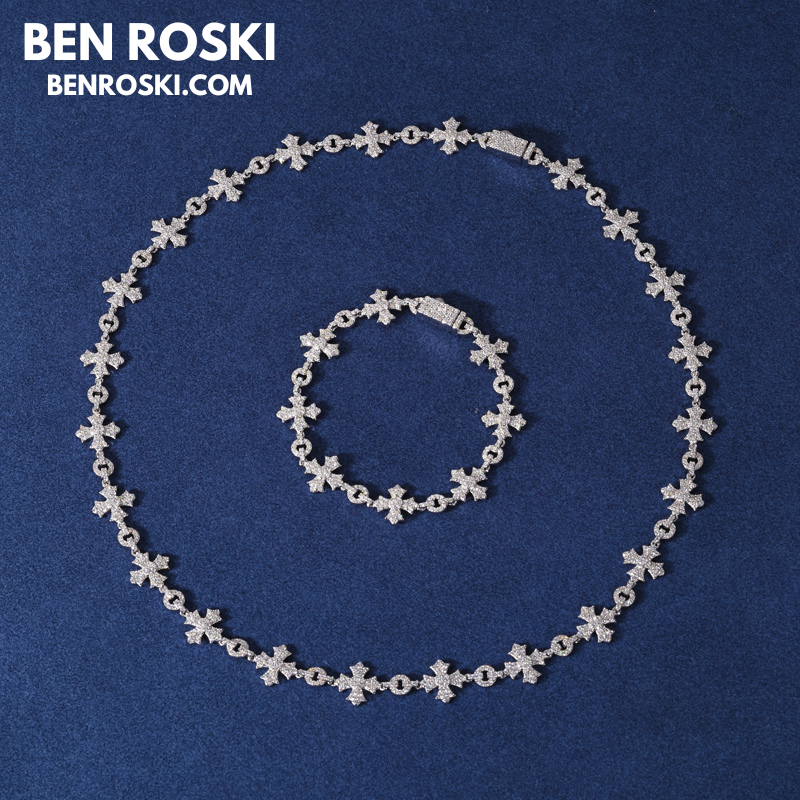12MM Moissanite Cross Link Bracelet – 7-Inch / 8-Inch | Silver, Gold, or Rose Gold | GRA Certified