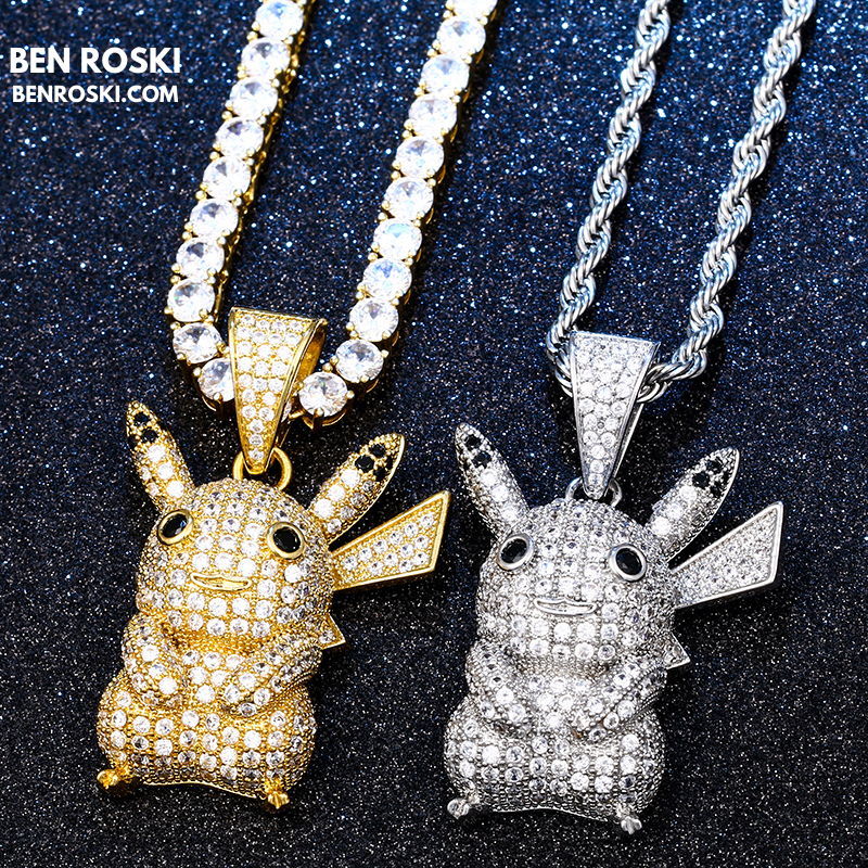 Iced-Out Pikachu Moissanite Pendant – Sterling Silver | Gold, Silver & Rose Gold | GRA Certified