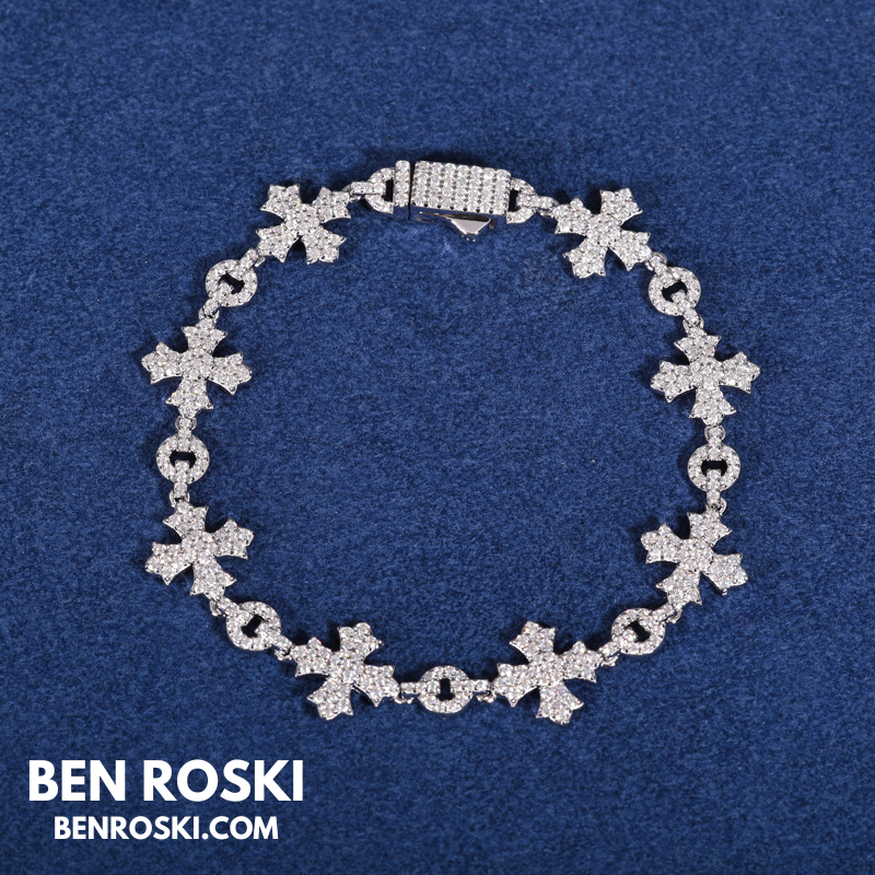 12MM Moissanite Cross Link Bracelet – 7-Inch / 8-Inch | Silver, Gold, or Rose Gold | GRA Certified