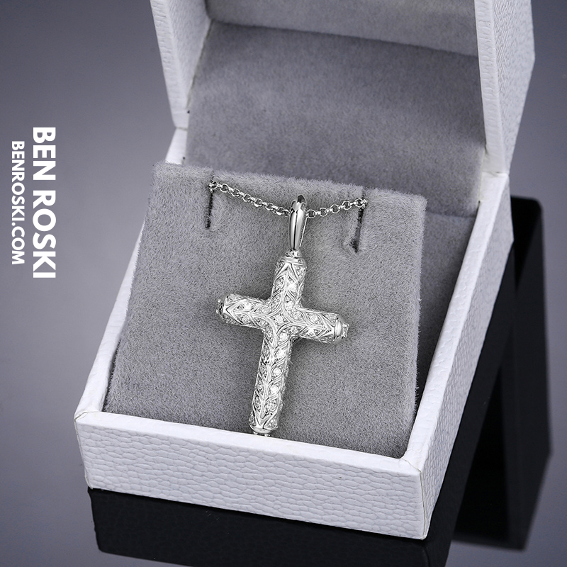 Vintage Moissanite Cross Pendant Sterling Silver, Gold, or Rose Gold | VVS Moissanite | GRA Certified