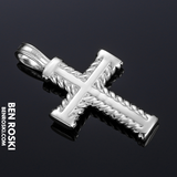Rope-Edge Moissanite Cross Pendant Sterling Silver, Gold, or Rose Gold | VVS Moissanite | GRA Certified