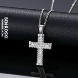 Rope-Edge Moissanite Cross Pendant Sterling Silver, Gold, or Rose Gold | VVS Moissanite | GRA Certified