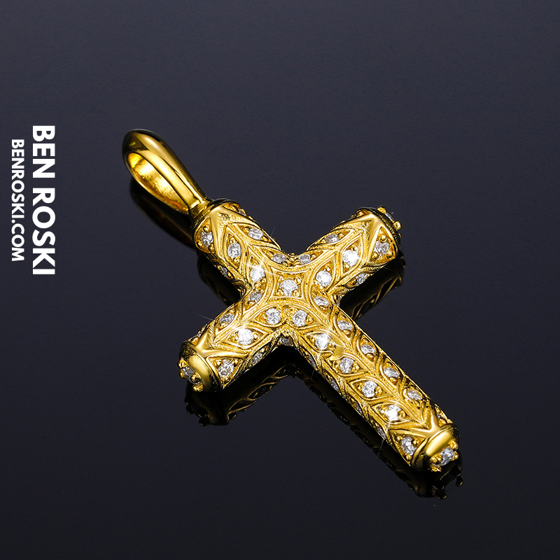 Vintage Moissanite Cross Pendant Sterling Silver, Gold, or Rose Gold | VVS Moissanite | GRA Certified