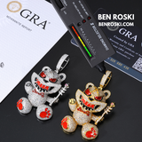 Evil Teddy Bear Pendant Sterling Silver or Gold / Rose Gold Plated | VVS Moissanite | GRA Certified