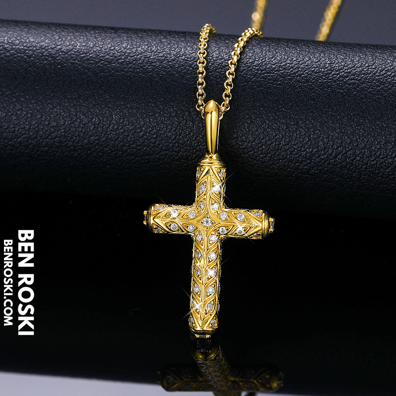 Vintage Moissanite Cross Pendant Sterling Silver, Gold, or Rose Gold | VVS Moissanite | GRA Certified