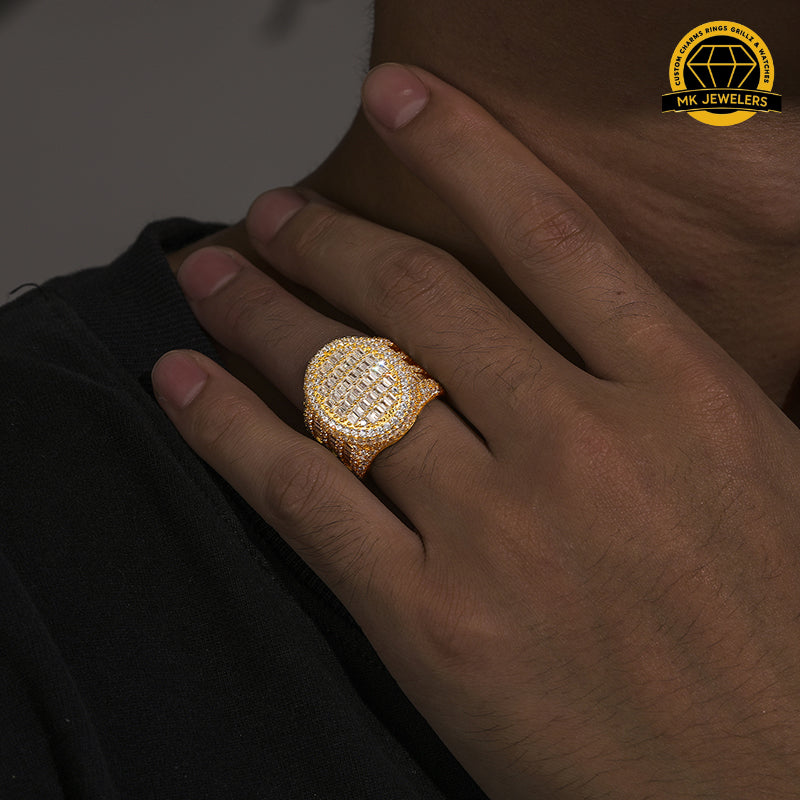 Baguette & Round Moissanite Statement Ring – 23.8MM | 19.3g | S925 Silver, Gold & Rose Gold Plated | Sizes 9, 10, 11 | GRA Certified