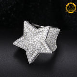 Star Iced-Out Ring – 20MM Height | 6MM Width | 8.5g | S925 Silver or Gold/Rose Gold Plated | VVS Moissanite | GRA Certified
