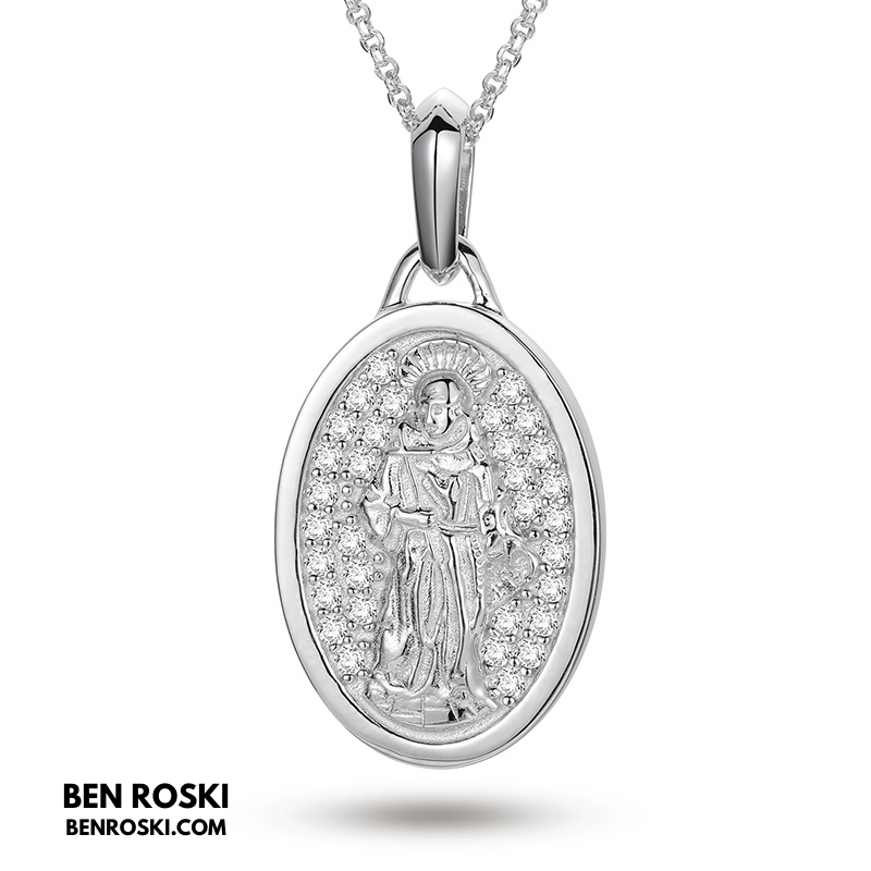 Saint Religious Oval Pendant Sterling Silver, Gold & Rose Gold | VVS Moissanite | GRA Certified