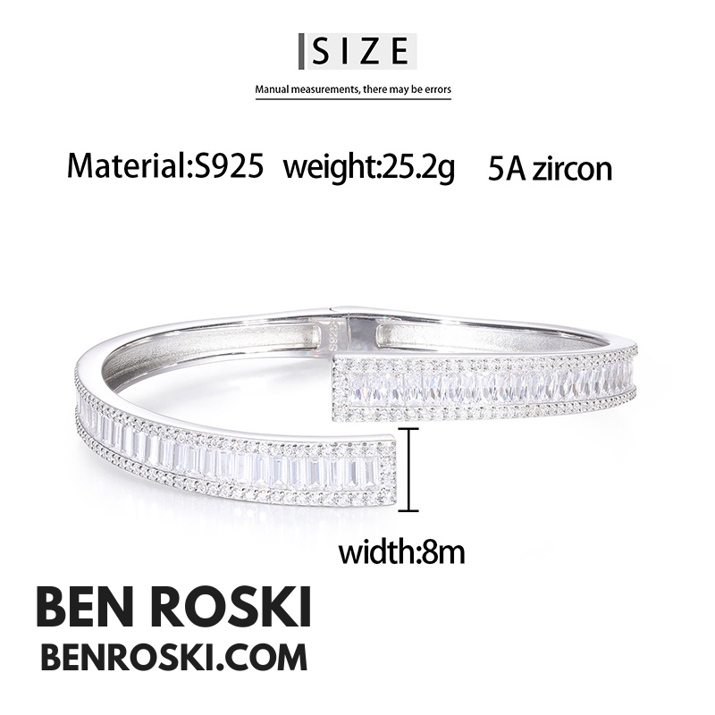 8MM Moissanite Baguette Bangle – 7" & 8" | Silver, Gold Plated & Rose Gold Plated over 925 Sterling Silver | GRA Certified