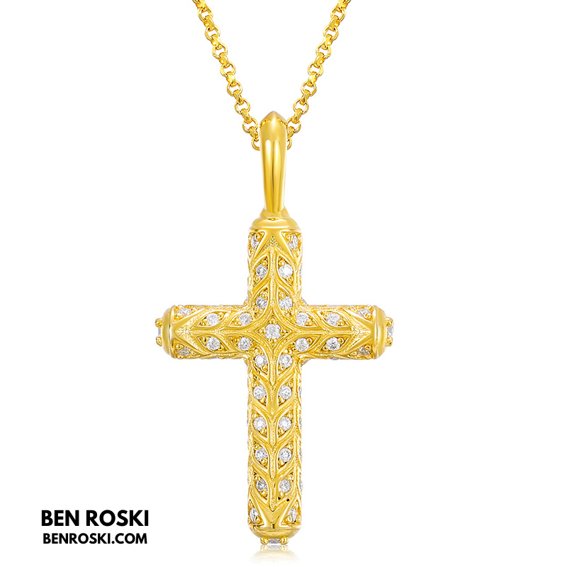 Vintage Moissanite Cross Pendant Sterling Silver, Gold, or Rose Gold | VVS Moissanite | GRA Certified