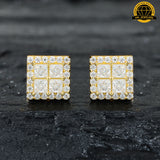 3D Square Cluster Stud Earrings – 6.5MM | 2.52g | S925 Silver or Gold Plated | VVS Moissanite | GRA Certified