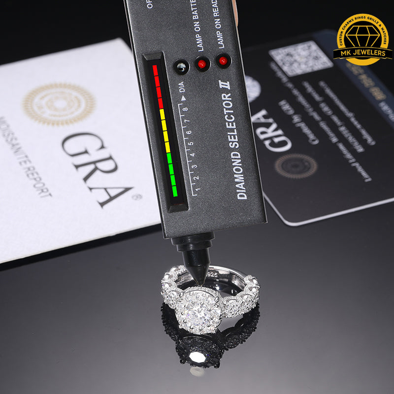 Halo Moissanite Engagement Ring – 12MM | 6.9g | S925 Silver, Gold & Rose Gold | VVS Moissanite | GRA Certified