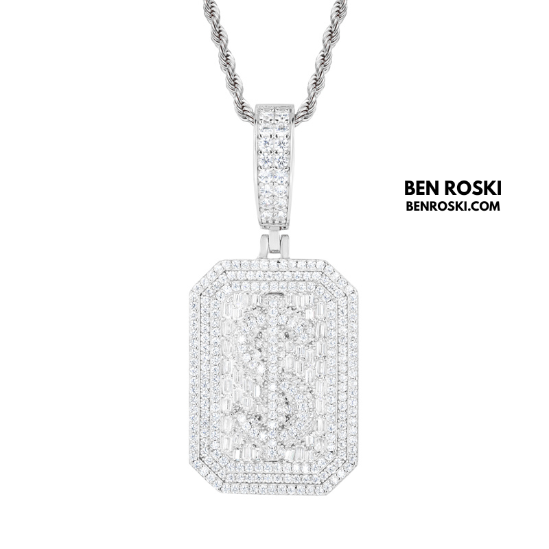 Iced-Out Dollar Sign Pendant sterling Silver or Gold Plated | VVS Moissanite | GRA Certified